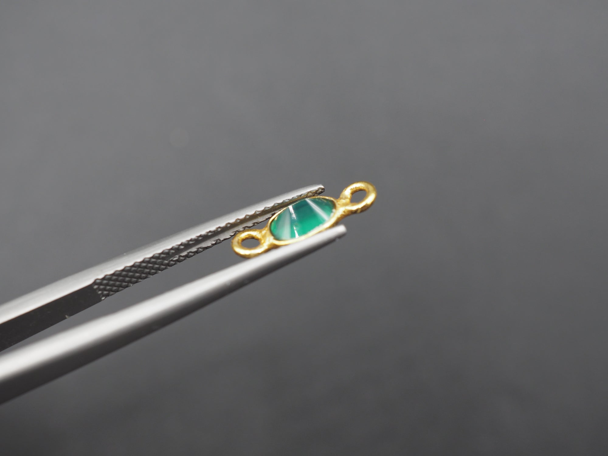 Green Onyx 18K Gold Filled Bezel 6x4 mm, Double Connector Onyx Charm