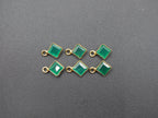 Green Onyx 18K Gold Filled Bezel 6x6 mm, Single Connector Onyx Charm