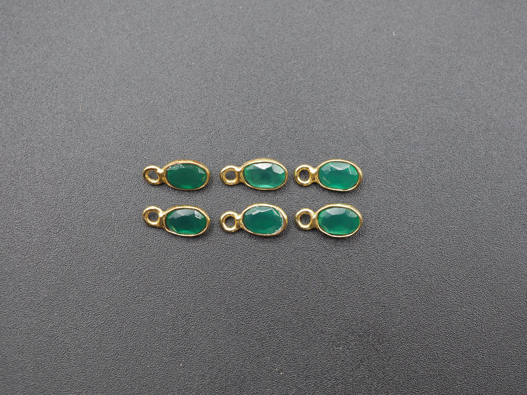 Green Onyx 18K Gold Filled Bezel 6x4 mm, Single Connector Onyx Charm