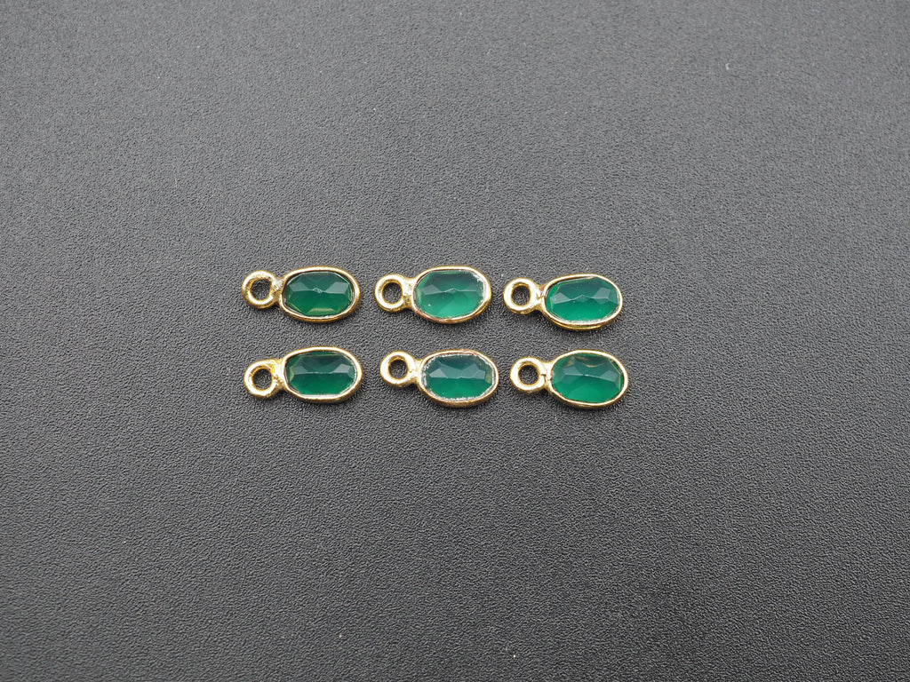 Green Onyx 18K Gold Filled Bezel 6x4 mm, Single Connector Onyx Charm