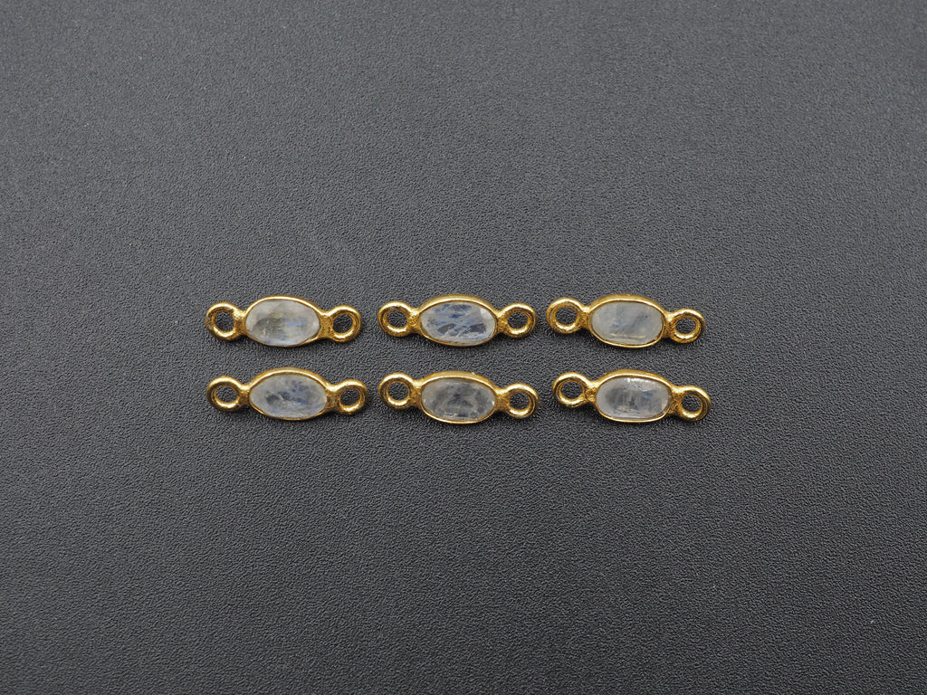 Rainbow Moonstone 18K Gold Filled Bezel 6x4 mm, Double Connector, Rainbow Moonstone Charm