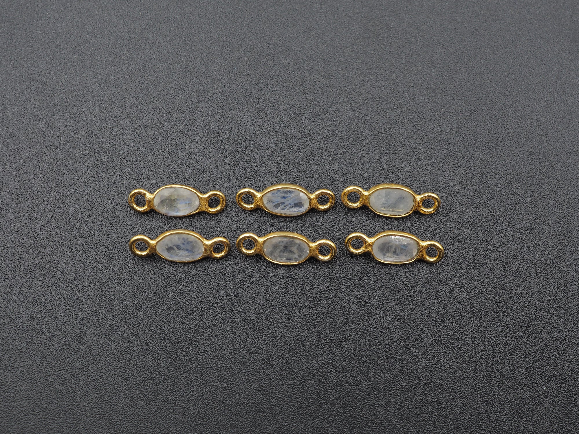 Rainbow Moonstone 18K Gold Filled Bezel 6x4 mm, Double Connector, Rainbow Moonstone Charm