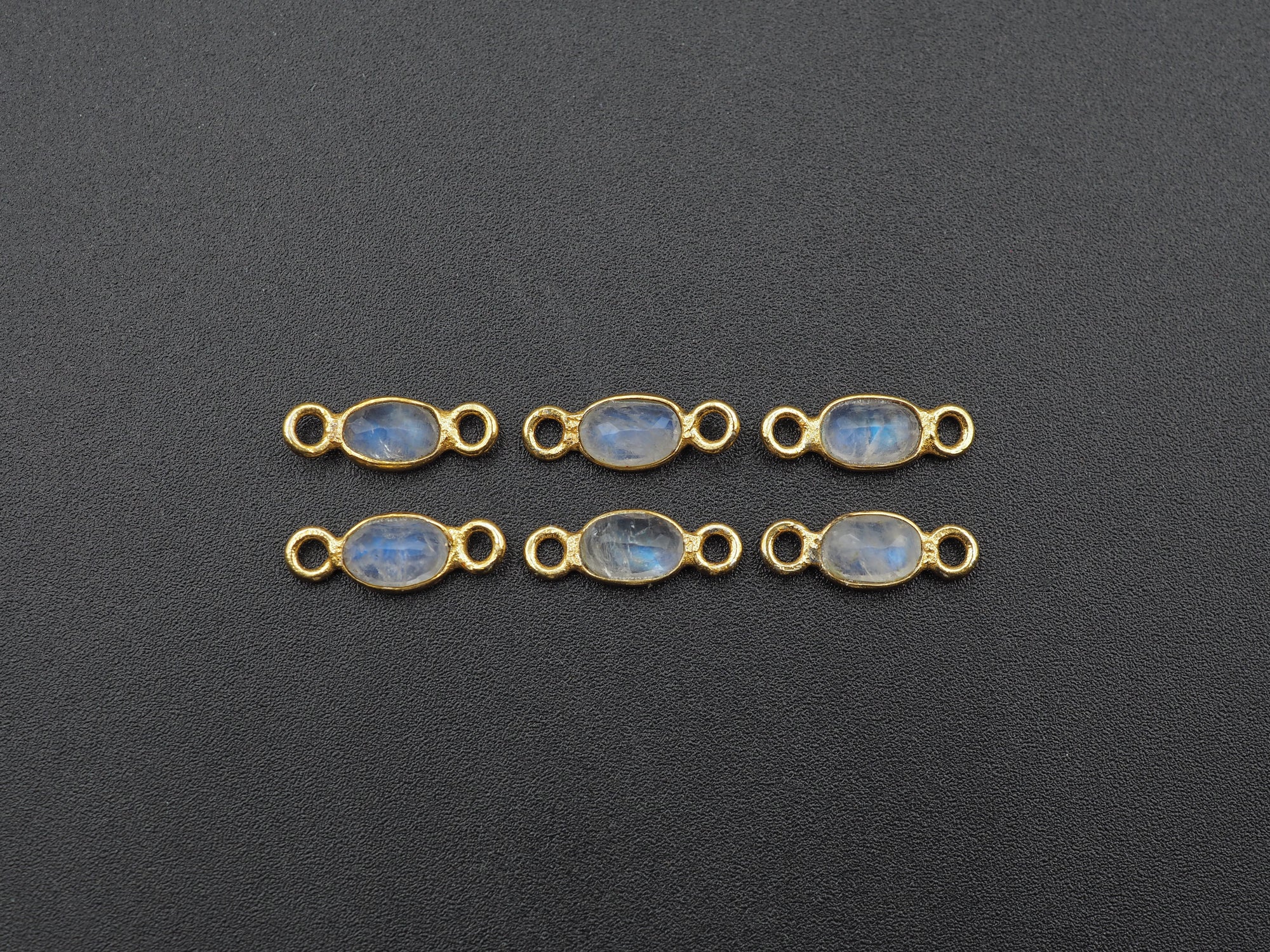 Rainbow Moonstone 18K Gold Filled Bezel 6x4 mm, Double Connector, Rainbow Moonstone Charm