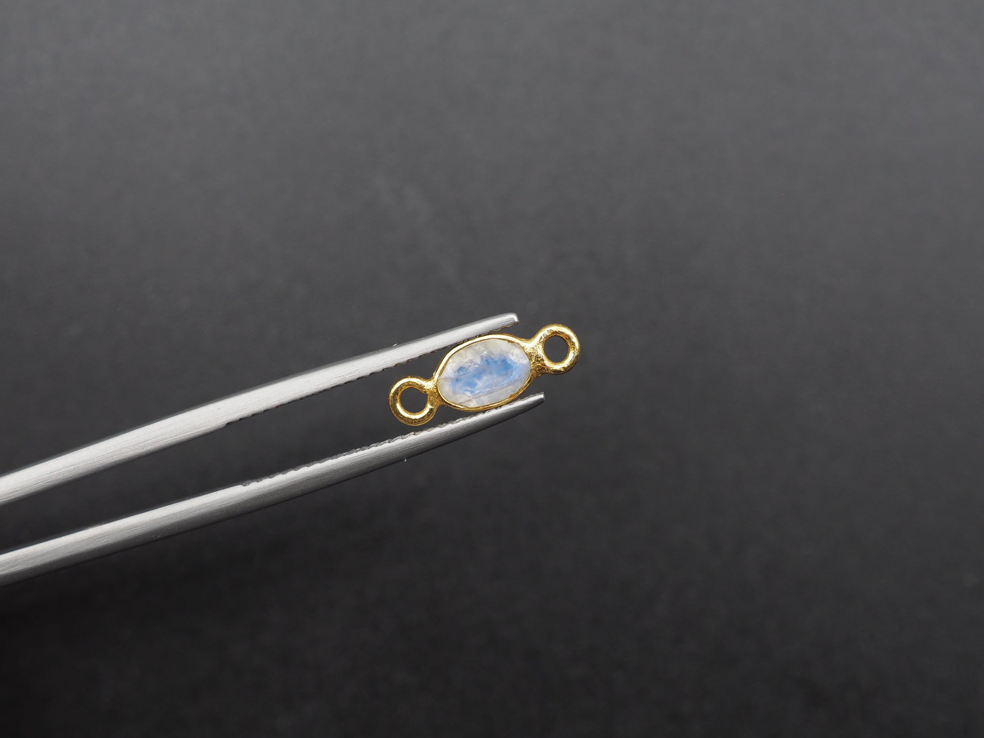 Rainbow Moonstone 18K Gold Filled Bezel 6x4 mm, Double Connector, Rainbow Moonstone Charm