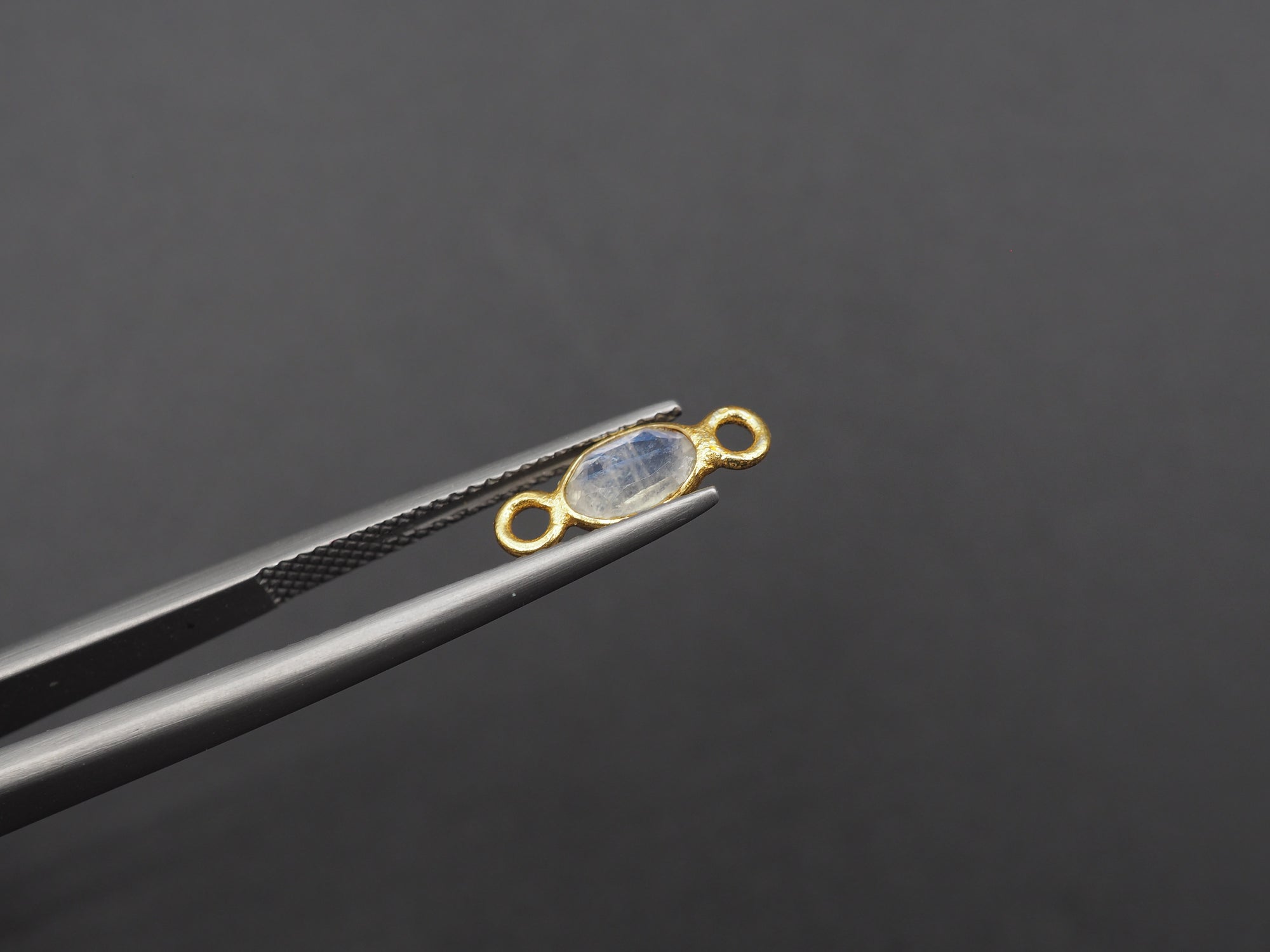 Rainbow Moonstone 18K Gold Filled Bezel 6x4 mm, Double Connector, Rainbow Moonstone Charm