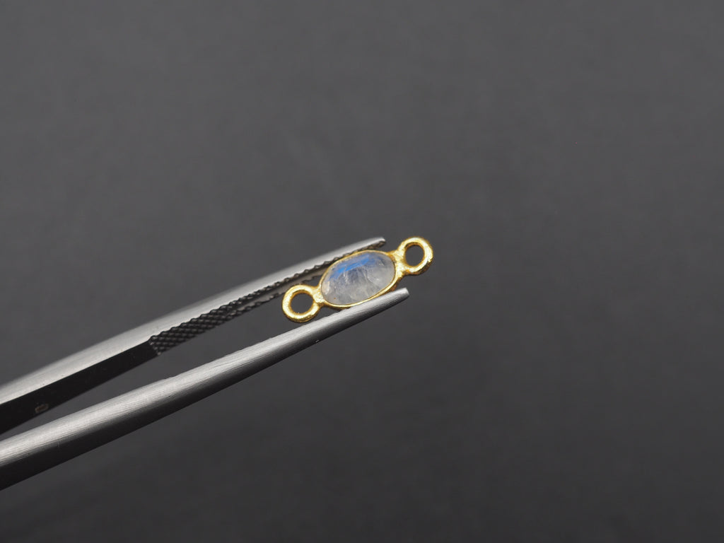 Rainbow Moonstone 18K Gold Filled Bezel 6x4 mm, Double Connector, Rainbow Moonstone Charm