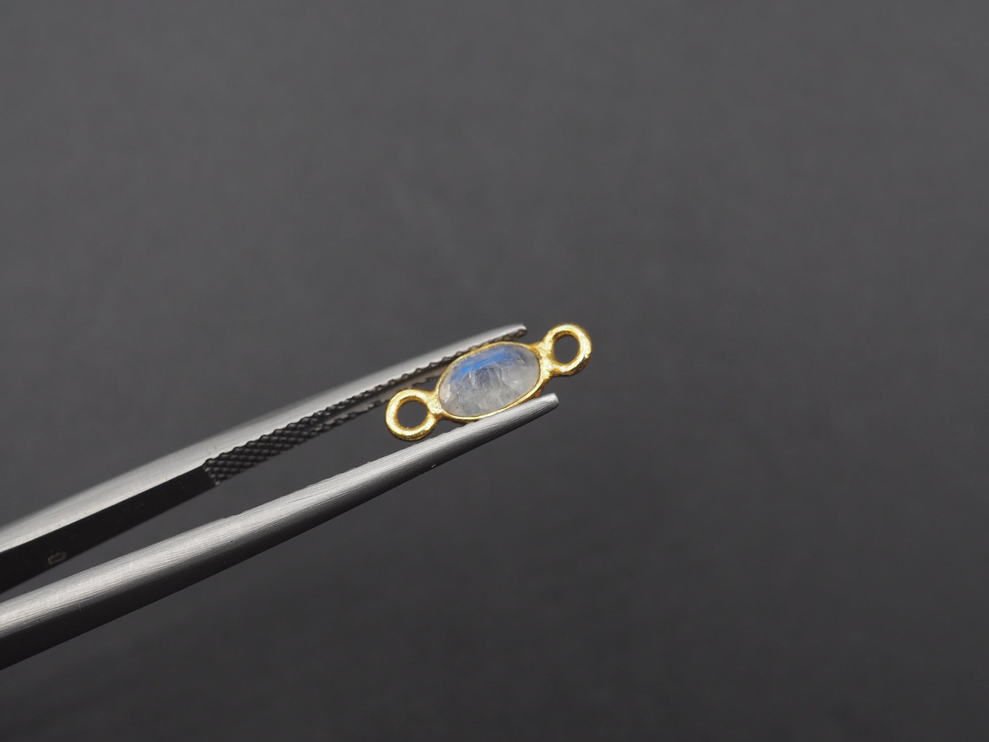 Rainbow Moonstone 18K Gold Filled Bezel 6x4 mm, Double Connector, Rainbow Moonstone Charm