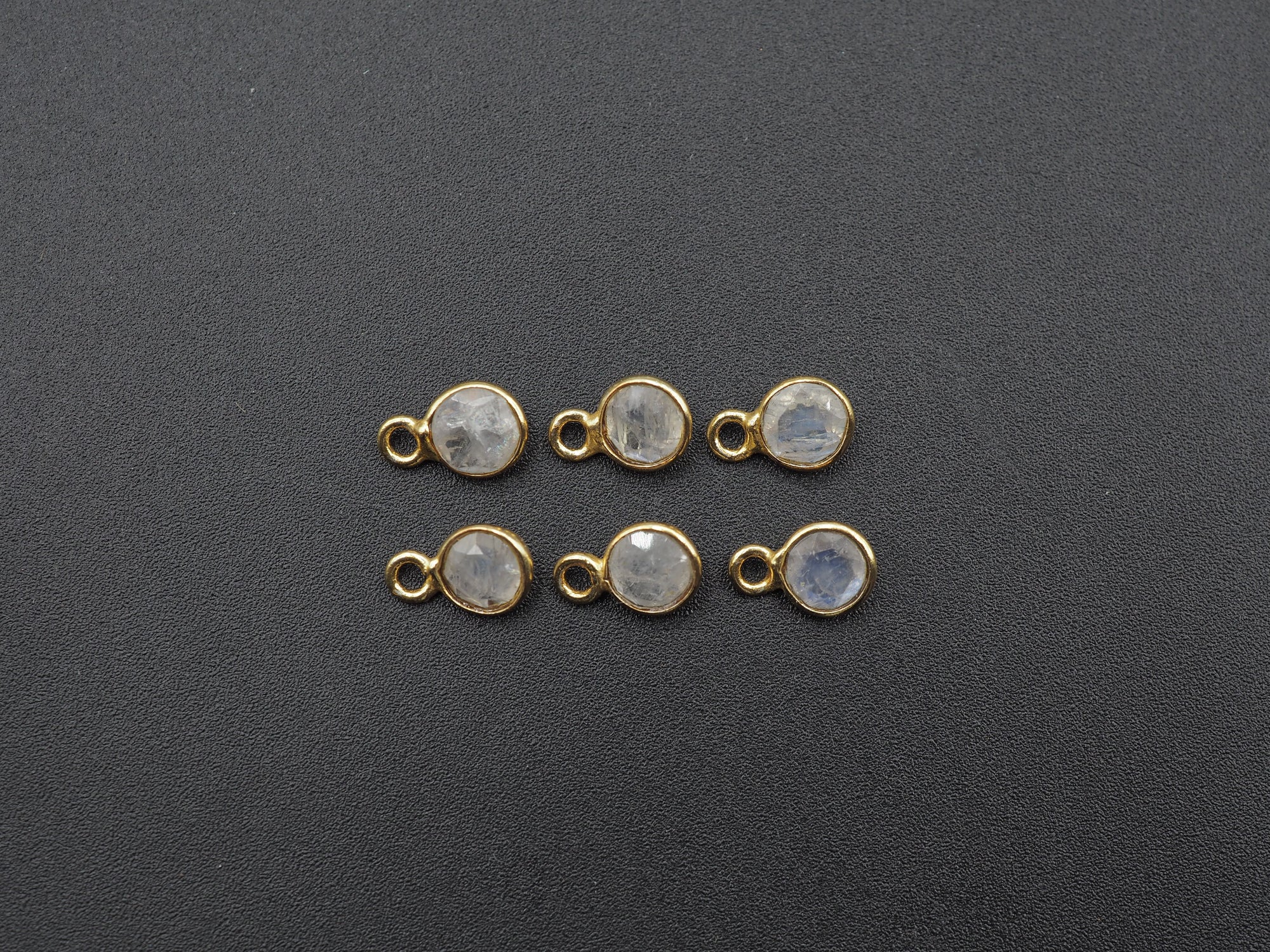 Rainbow Moonstone 18K Gold Filled Bezel 5 mm, Single Connector, Moonstone Charm