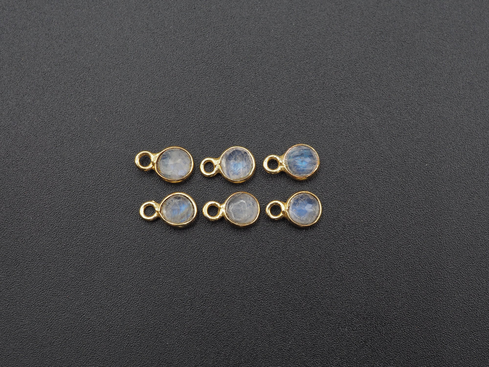 Rainbow Moonstone 18K Gold Filled Bezel 5 mm, Single Connector, Moonstone Charm