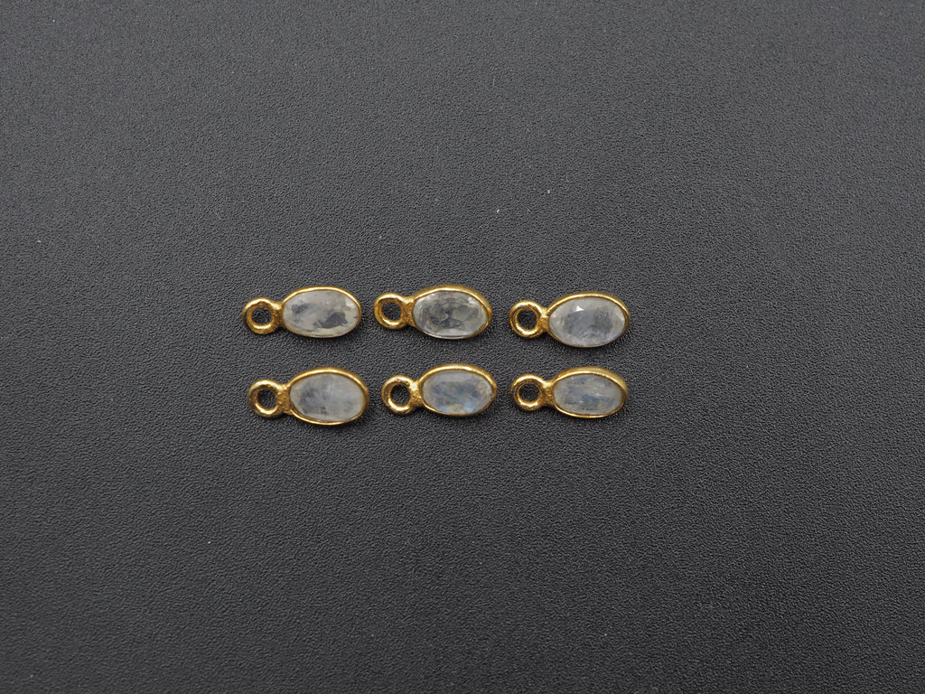 Rainbow Moonstone 18K Gold Filled Bezel 6x4 mm, Single Connector, Rainbow Moonstone Charm