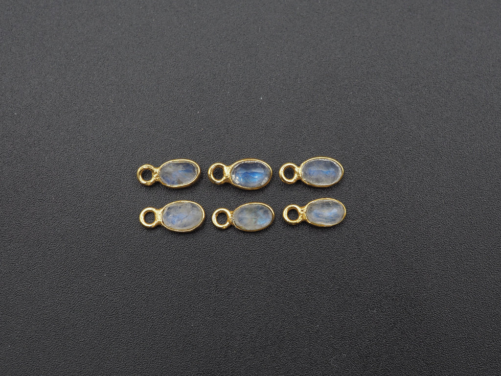 Rainbow Moonstone 18K Gold Filled Bezel 6x4 mm, Single Connector, Rainbow Moonstone Charm