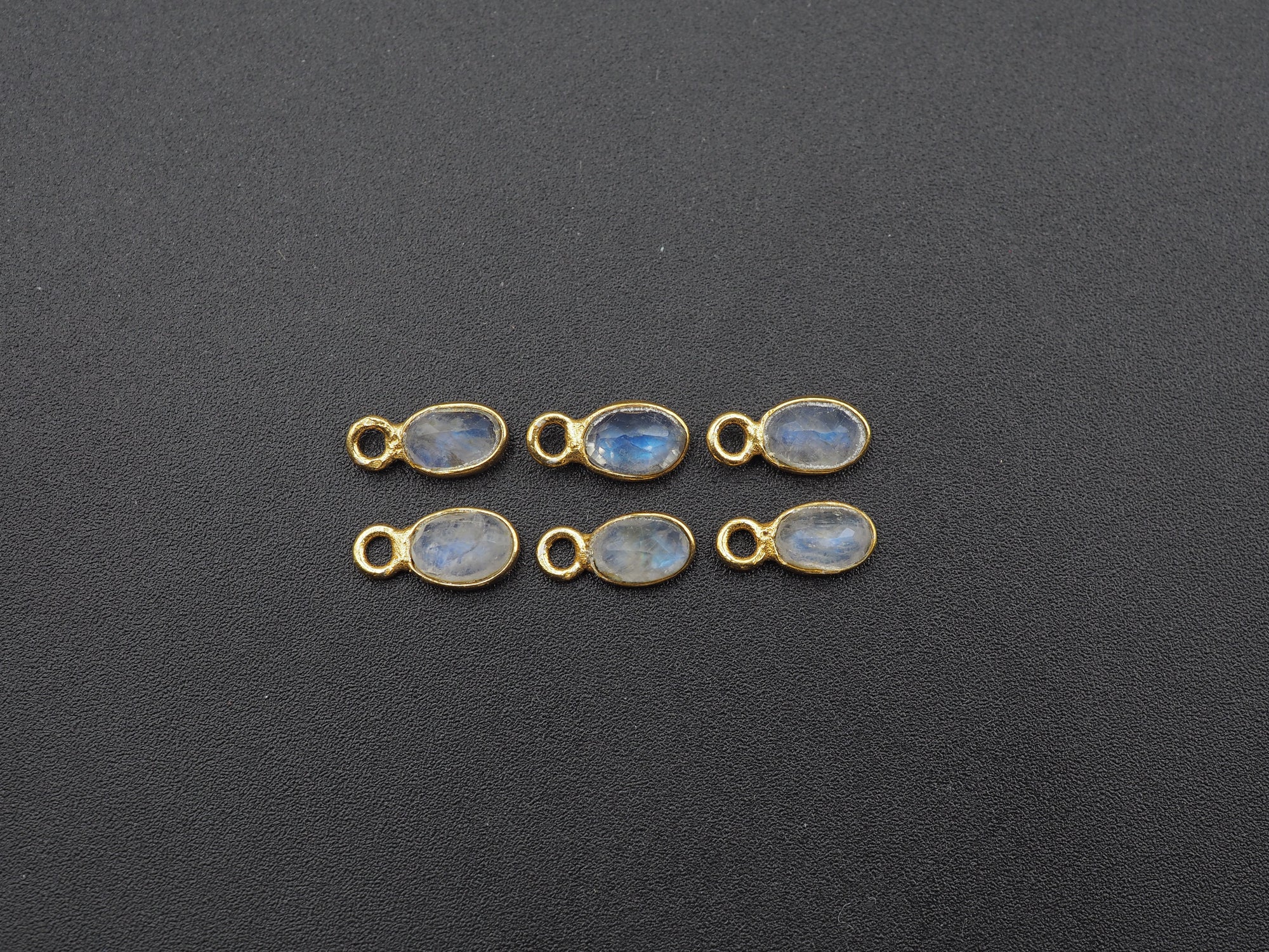 Rainbow Moonstone 18K Gold Filled Bezel 6x4 mm, Single Connector, Rainbow Moonstone Charm