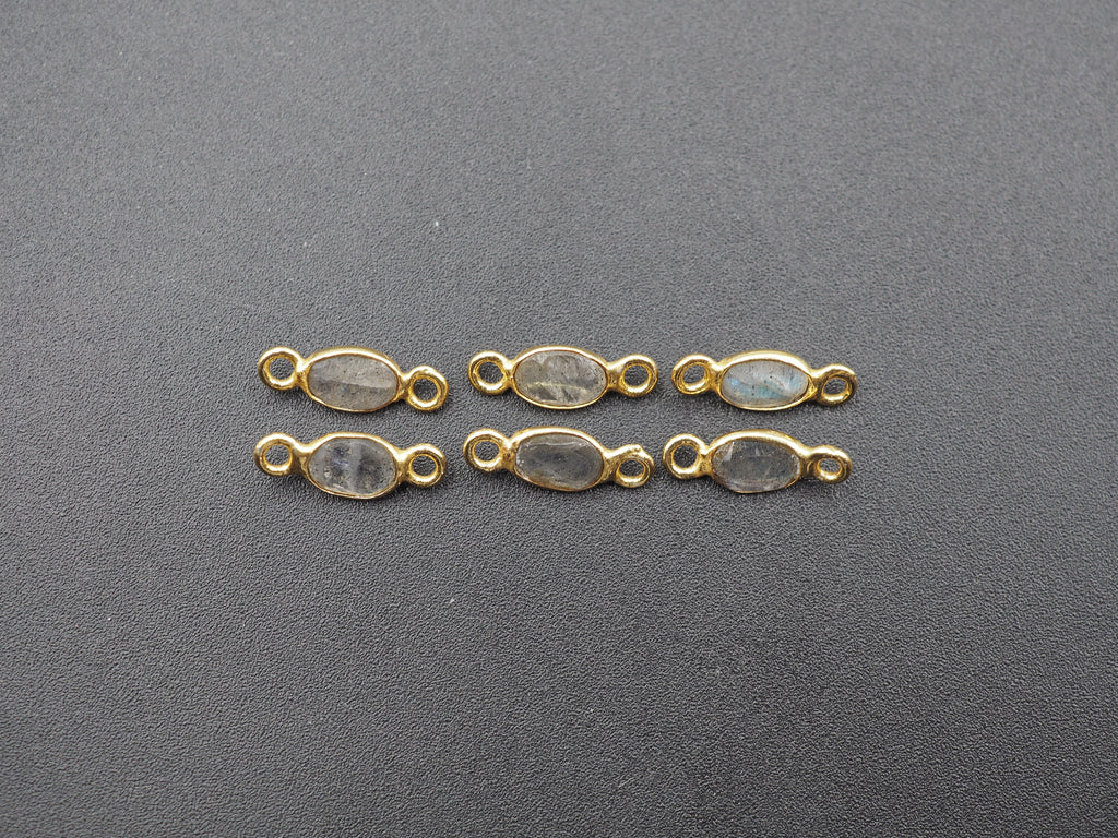 Labradorite 18K Gold Filled Bezel 6x4 mm, Double Connector, Labradorite Charm