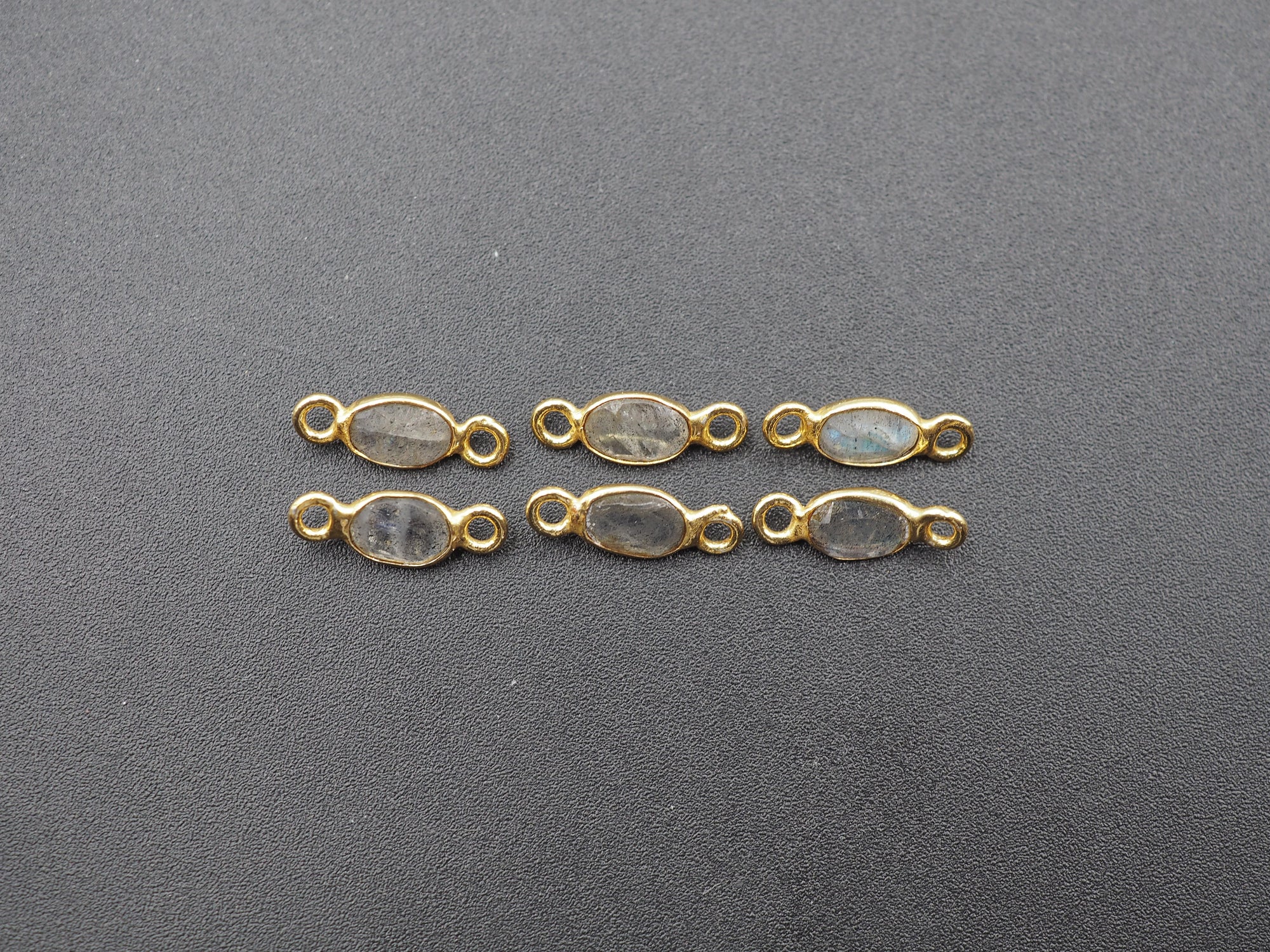 Labradorite 18K Gold Filled Bezel 6x4 mm, Double Connector, Labradorite Charm