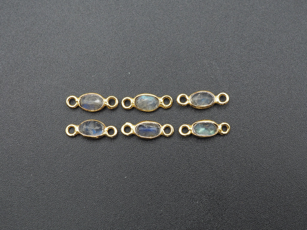 Labradorite 18K Gold Filled Bezel 6x4 mm, Double Connector, Labradorite Charm