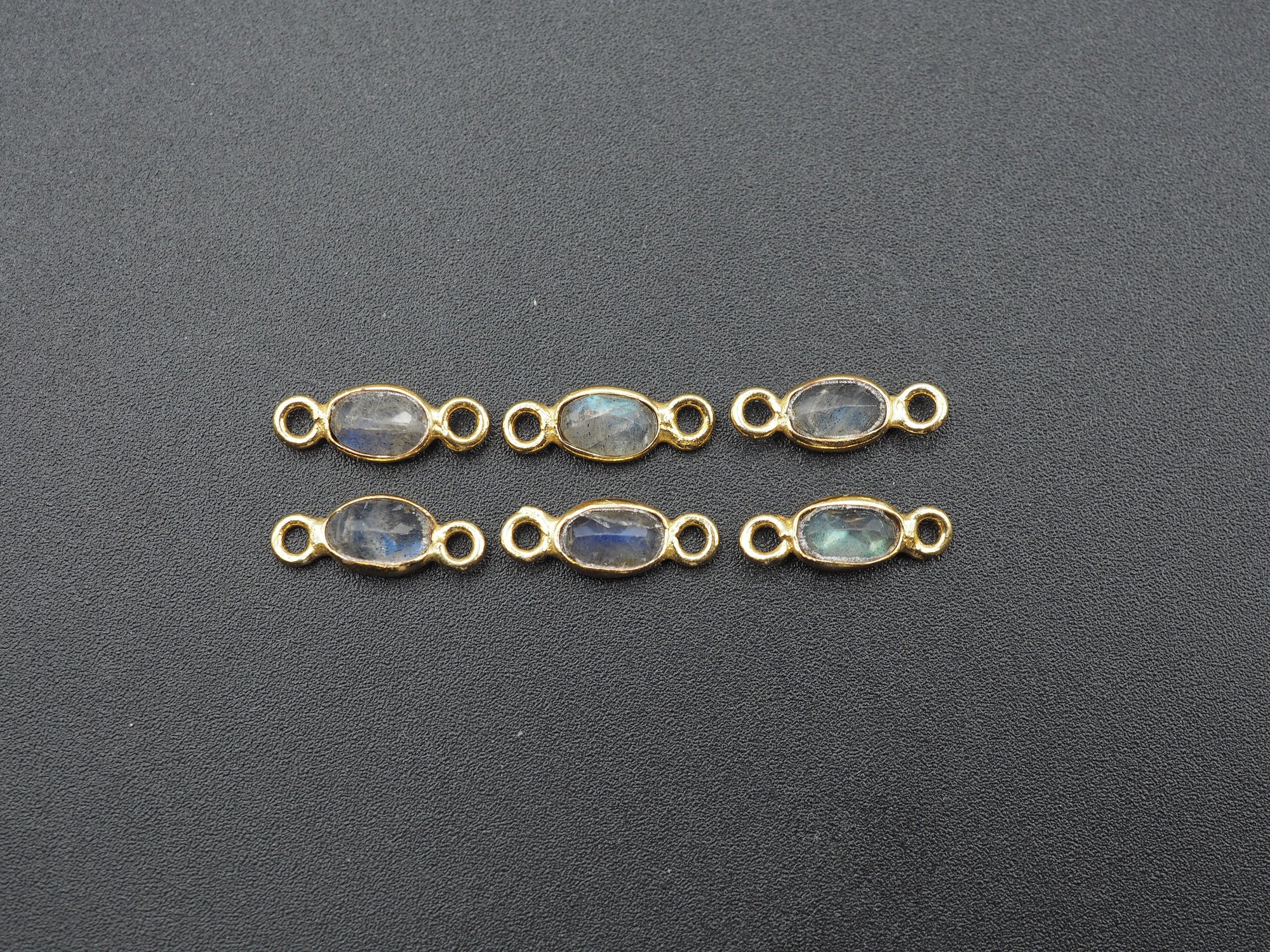 Labradorite 18K Gold Filled Bezel 6x4 mm, Double Connector, Labradorite Charm