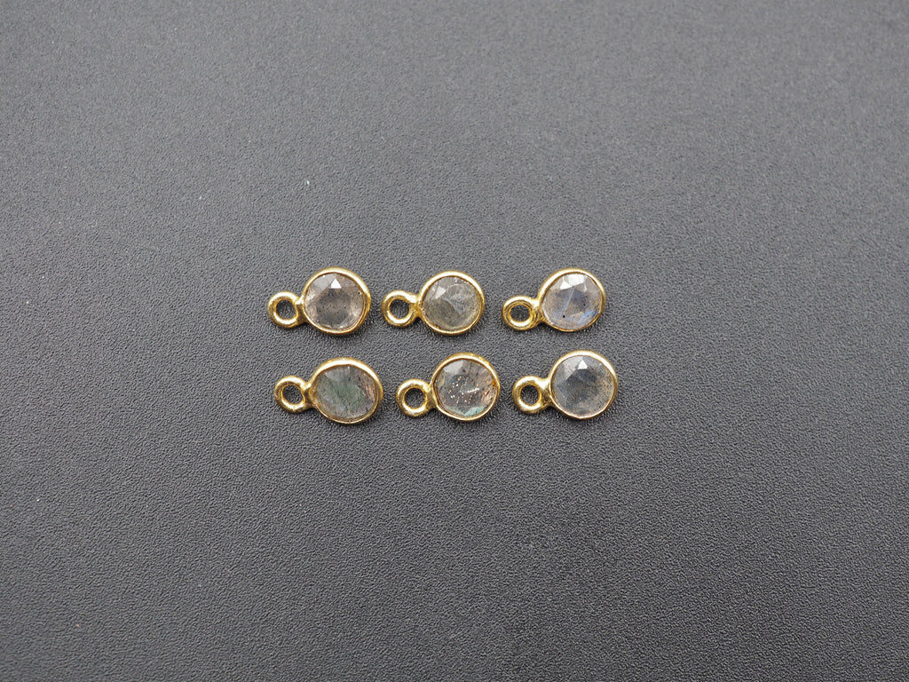 Labradorite 18K Gold Filled Bezel 5 mm, Single Connector, Labradorite Charm