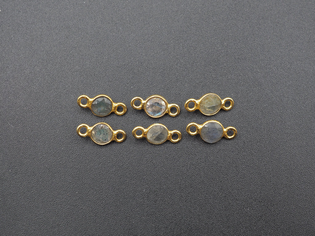 Labradorite 18K Gold Filled Bezel 5 mm, Double Connector, Labradorite Charm