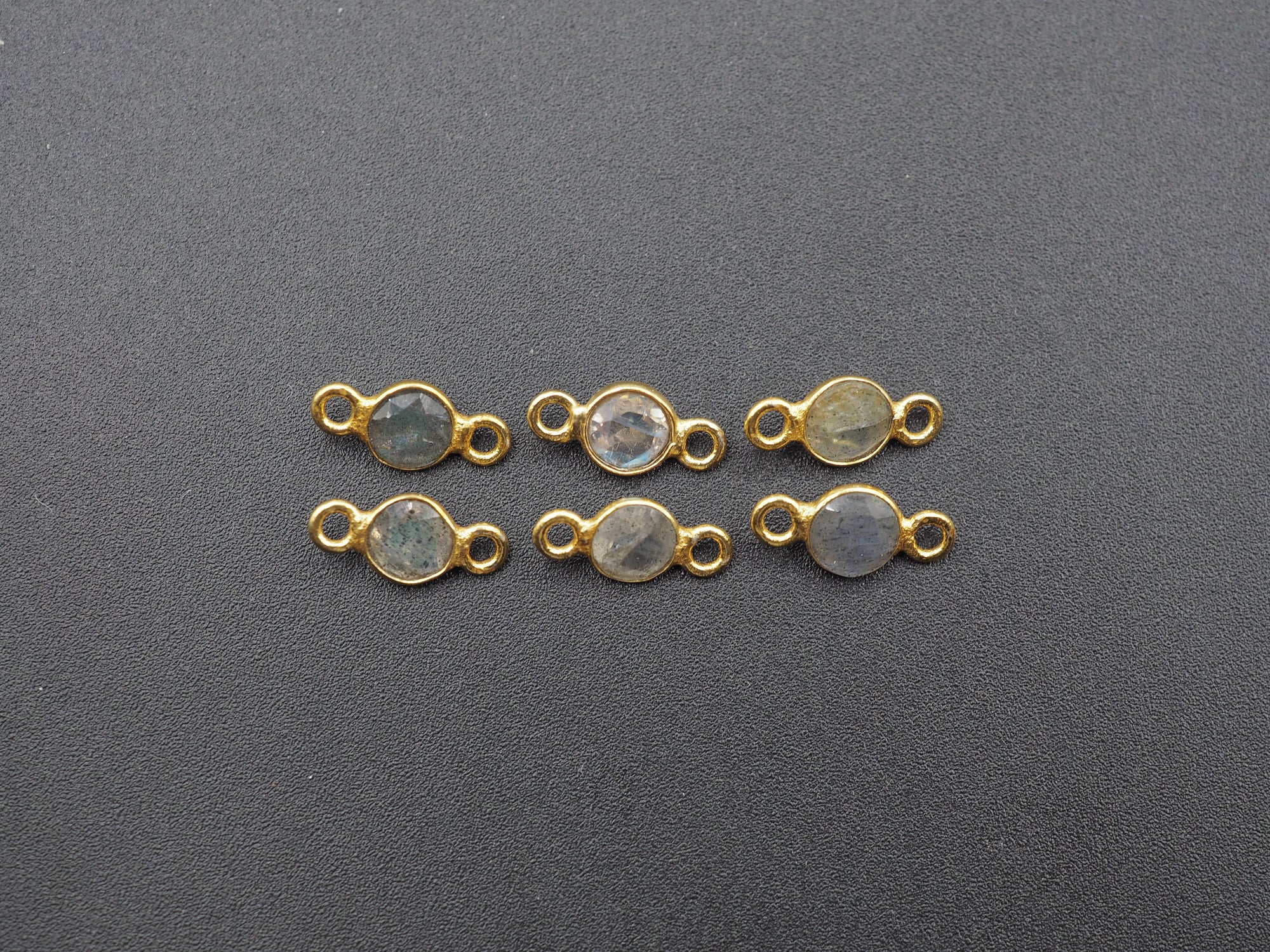 Labradorite 18K Gold Filled Bezel 5 mm, Double Connector, Labradorite Charm