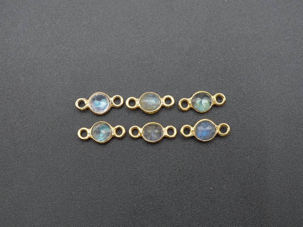 Labradorite 18K Gold Filled Bezel 5 mm, Double Connector, Labradorite Charm