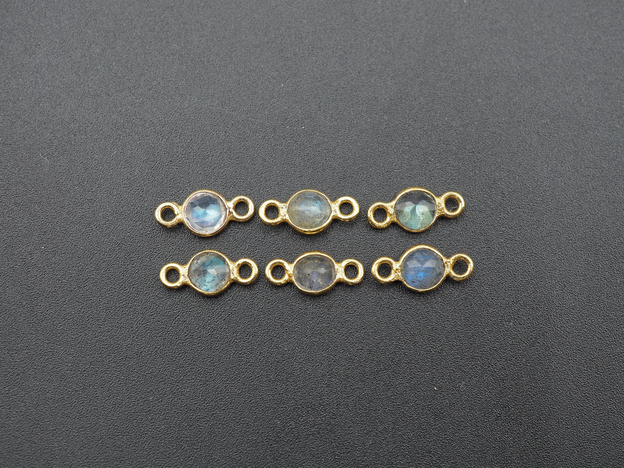 Labradorite 18K Gold Filled Bezel 5 mm, Double Connector, Labradorite Charm
