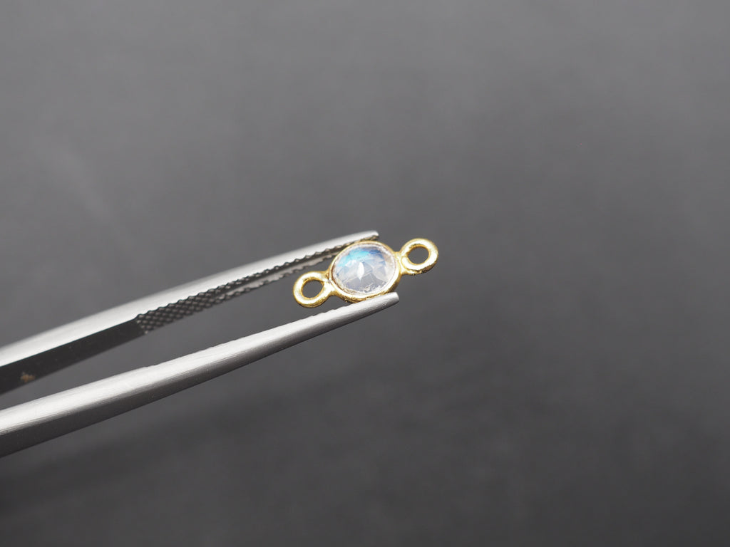 Labradorite 18K Gold Filled Bezel 5 mm, Double Connector, Labradorite Charm