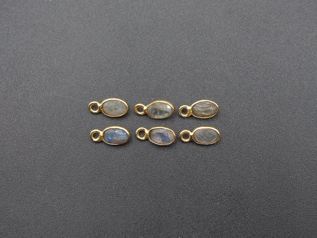 Labradorite 18K Gold Filled Bezel 6x4 mm, Single Connector, Labradorite Charm