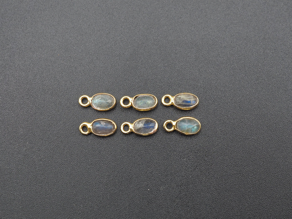 Labradorite 18K Gold Filled Bezel 6x4 mm, Single Connector, Labradorite Charm