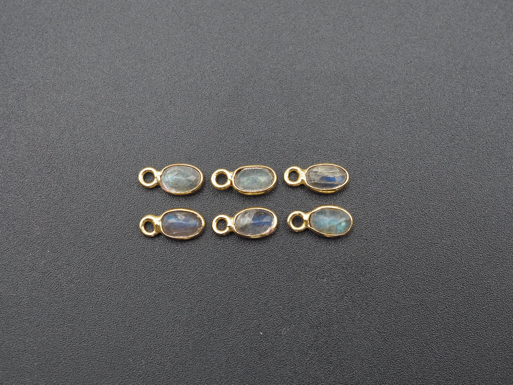 Labradorite 18K Gold Filled Bezel 6x4 mm, Single Connector, Labradorite Charm