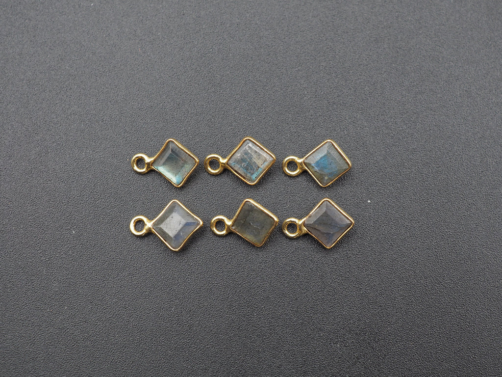 Labradorite 18K Gold Filled Bezel 6x6 mm, Single Connector, Labradorite Charm
