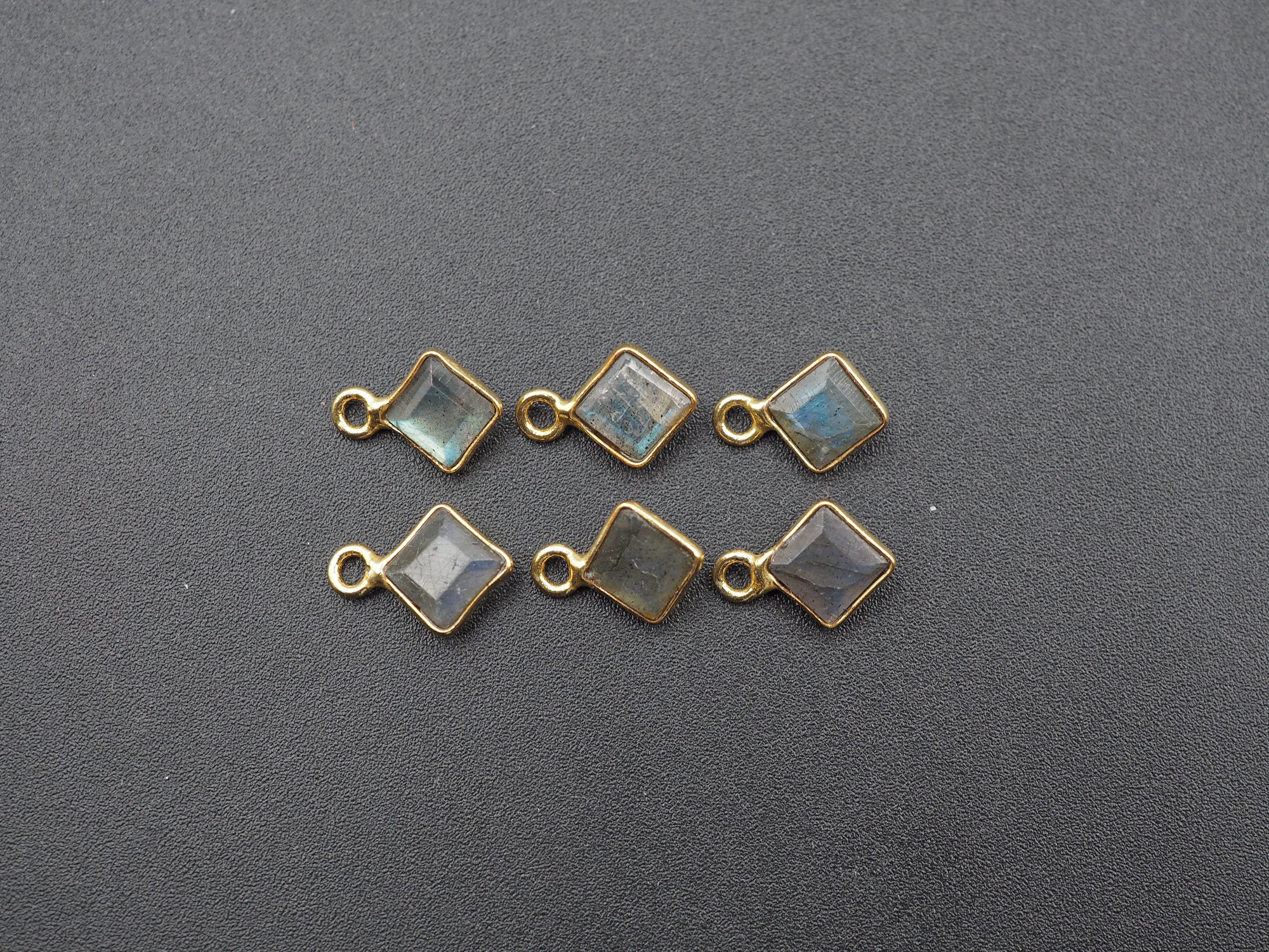 Labradorite 18K Gold Filled Bezel 6x6 mm, Single Connector, Labradorite Charm