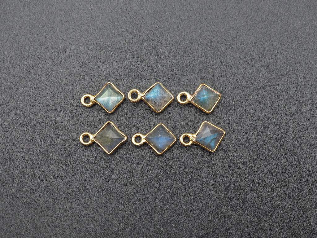 Labradorite 18K Gold Filled Bezel 6x6 mm, Single Connector, Labradorite Charm