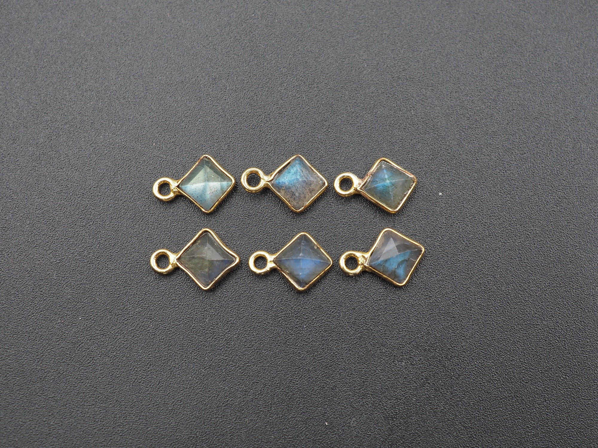 Labradorite 18K Gold Filled Bezel 6x6 mm, Single Connector, Labradorite Charm