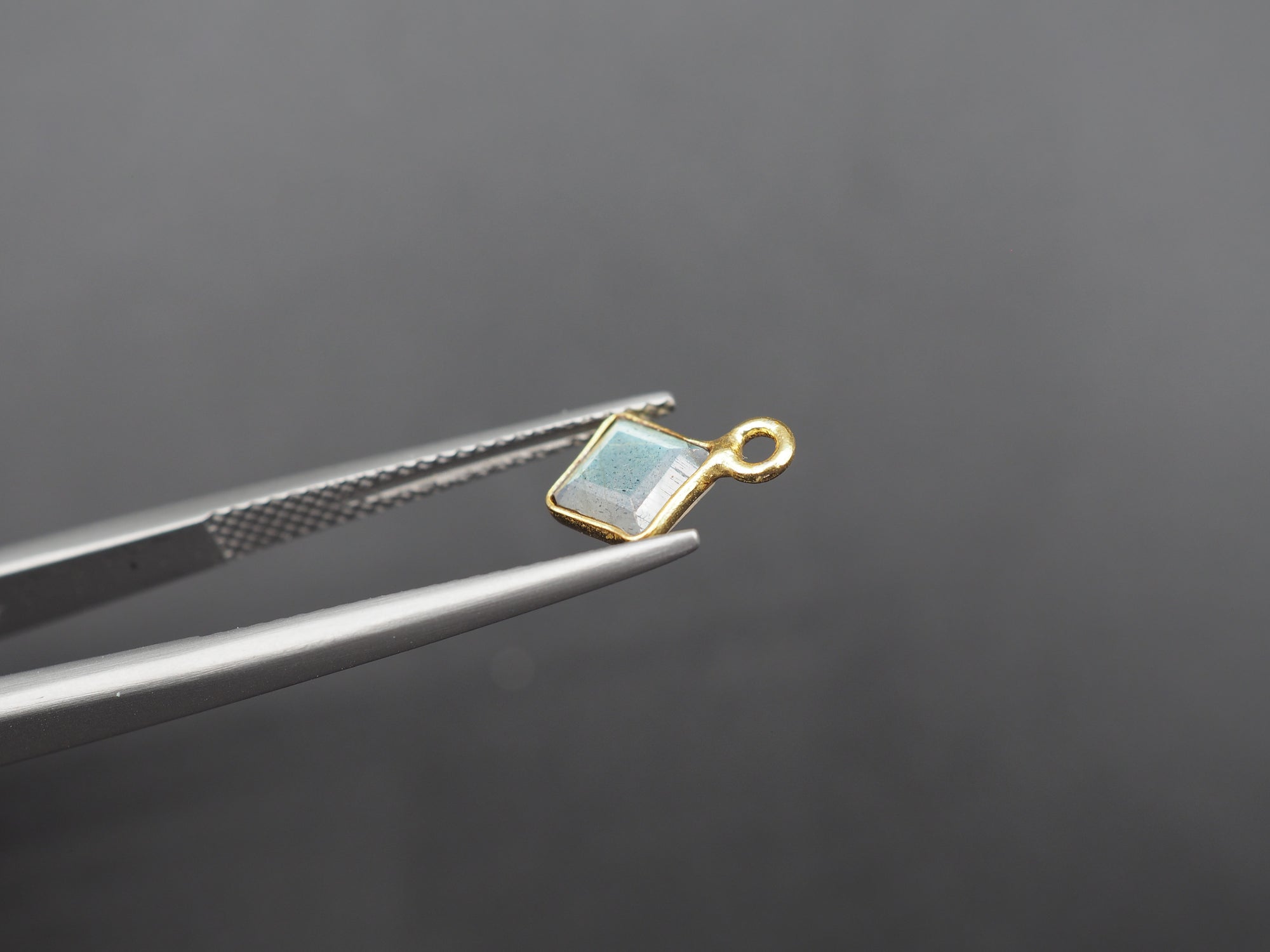 Labradorite 18K Gold Filled Bezel 6x6 mm, Single Connector, Labradorite Charm