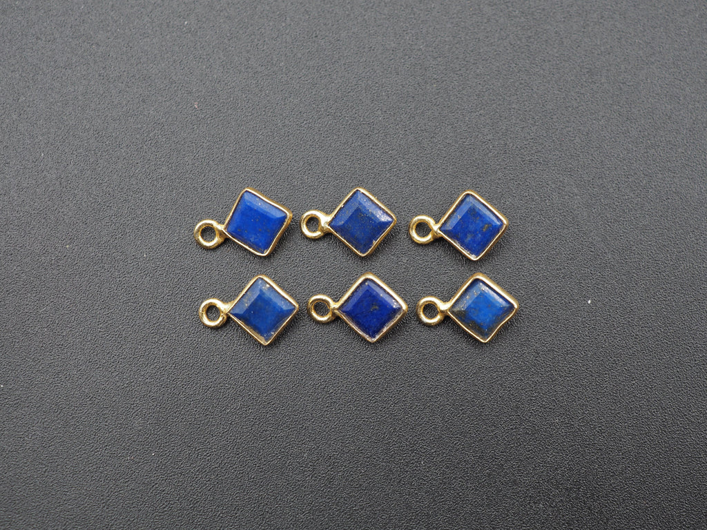 Lapis 18K Gold Filled Bezel 6x6 mm, Single Connector, Charm, 6pcs