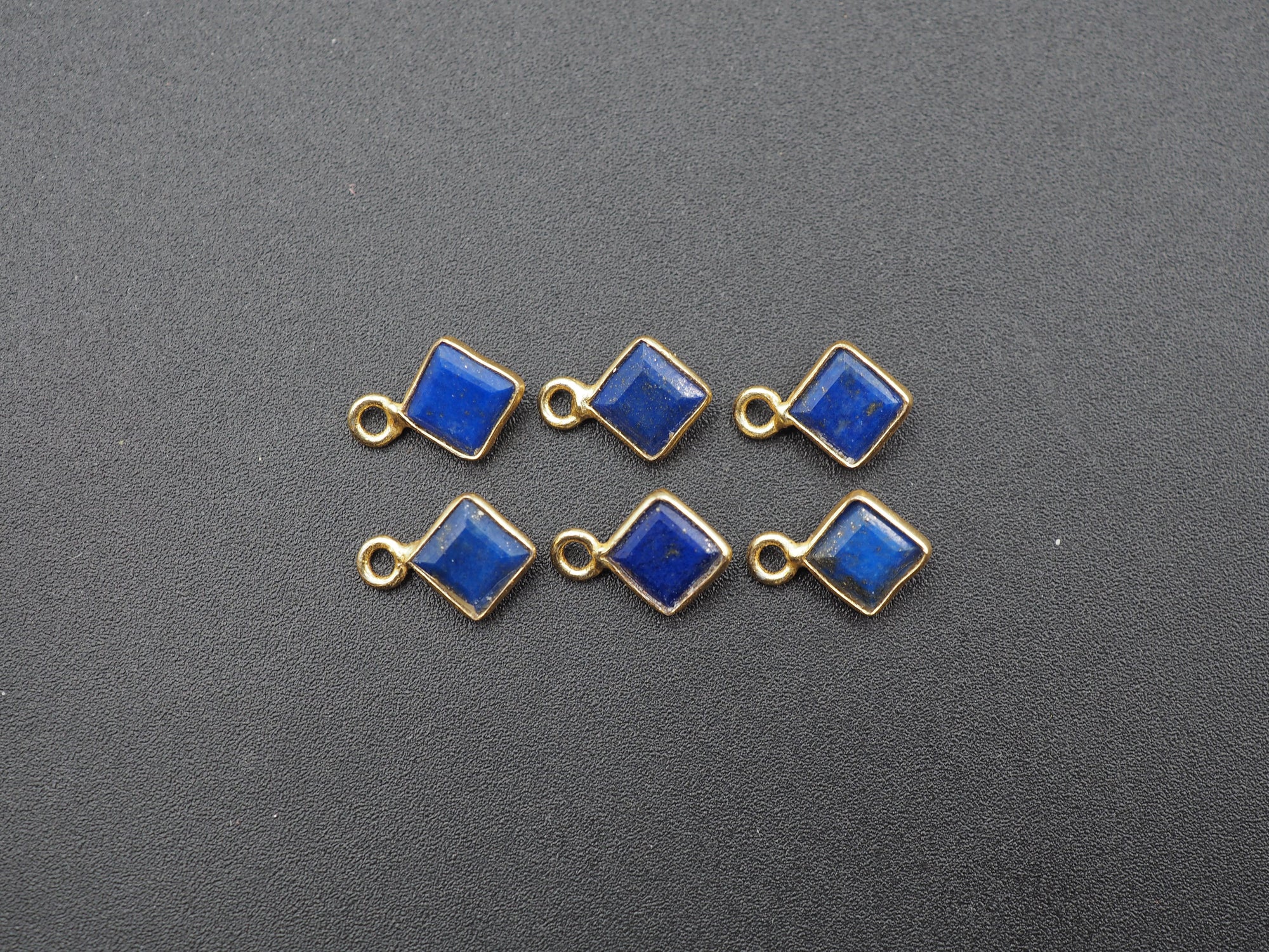 Lapis 18K Gold Filled Bezel 6x6 mm, Single Connector, Charm, 6pcs