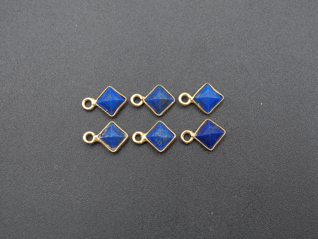 Lapis 18K Gold Filled Bezel 6x6 mm, Single Connector, Charm, 6pcs