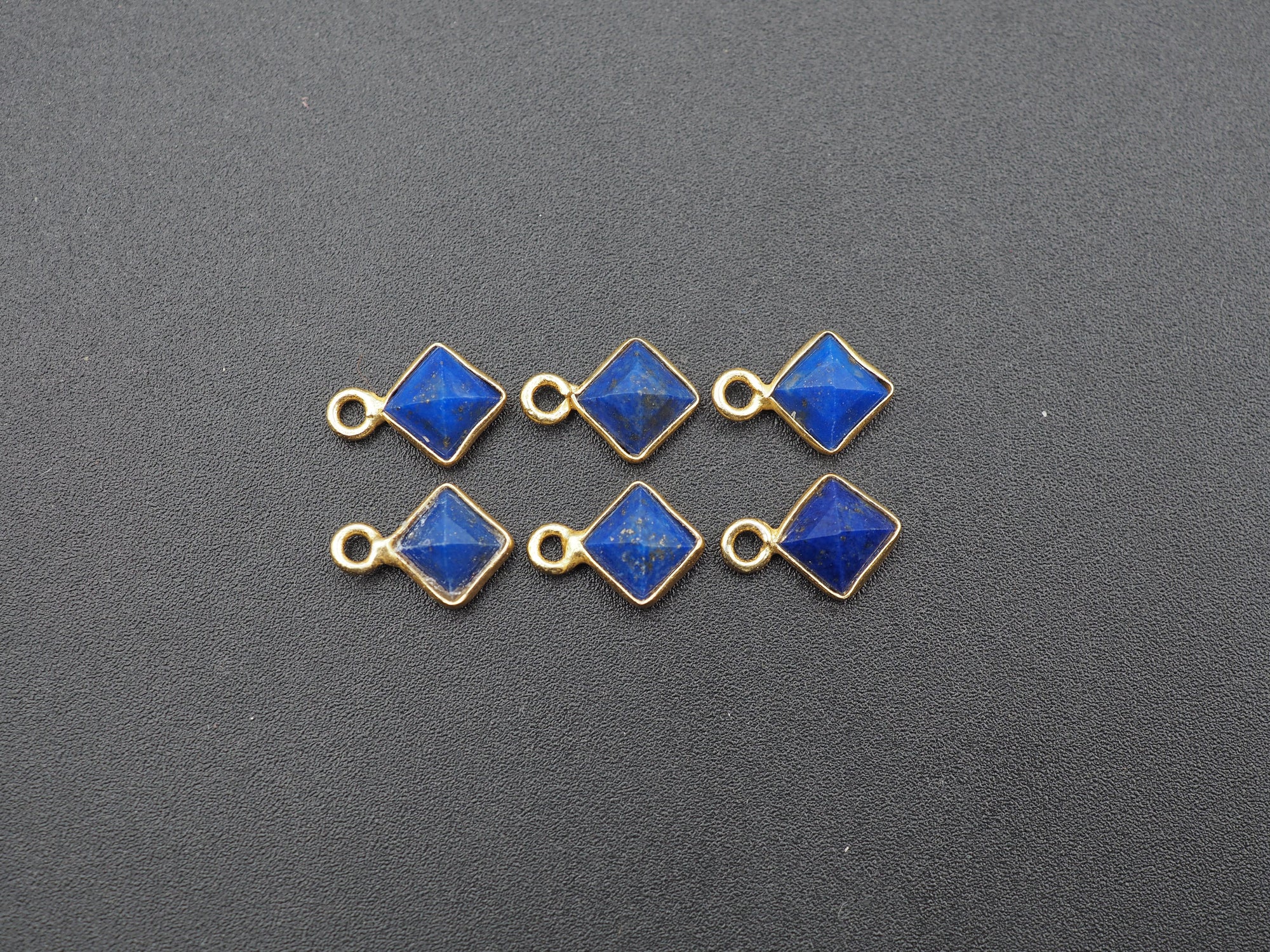 Lapis 18K Gold Filled Bezel 6x6 mm, Single Connector, Charm, 6pcs