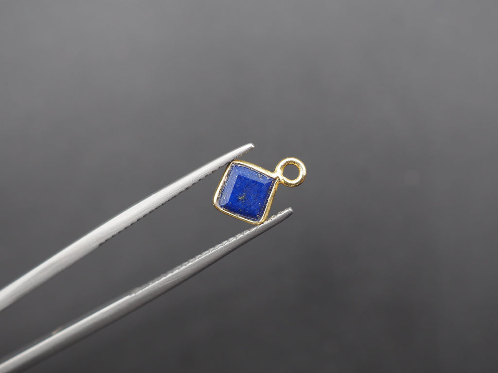 Lapis 18K Gold Filled Bezel 6x6 mm, Single Connector, Charm, 6pcs