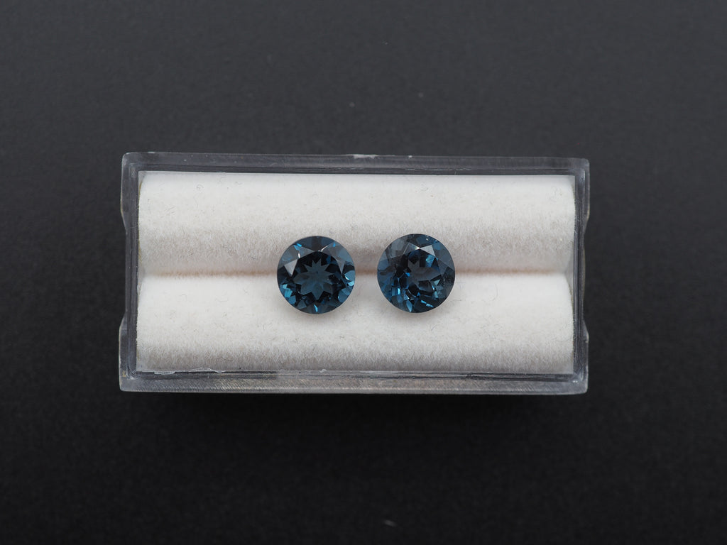 London Blue Topaz Faceted Round Shape 8mm matching Pair Approximately 5.02 Carat