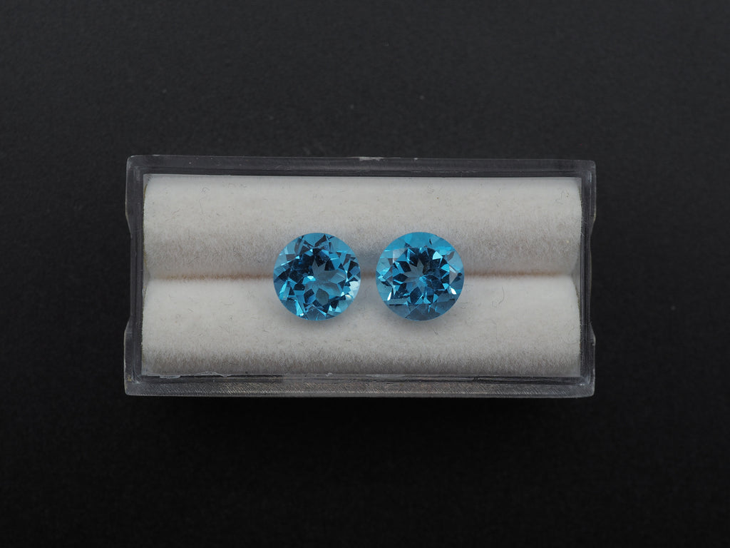 Swiss Blue Topaz Faceted Matching Pair 9mm Approximately 6.07 Carat