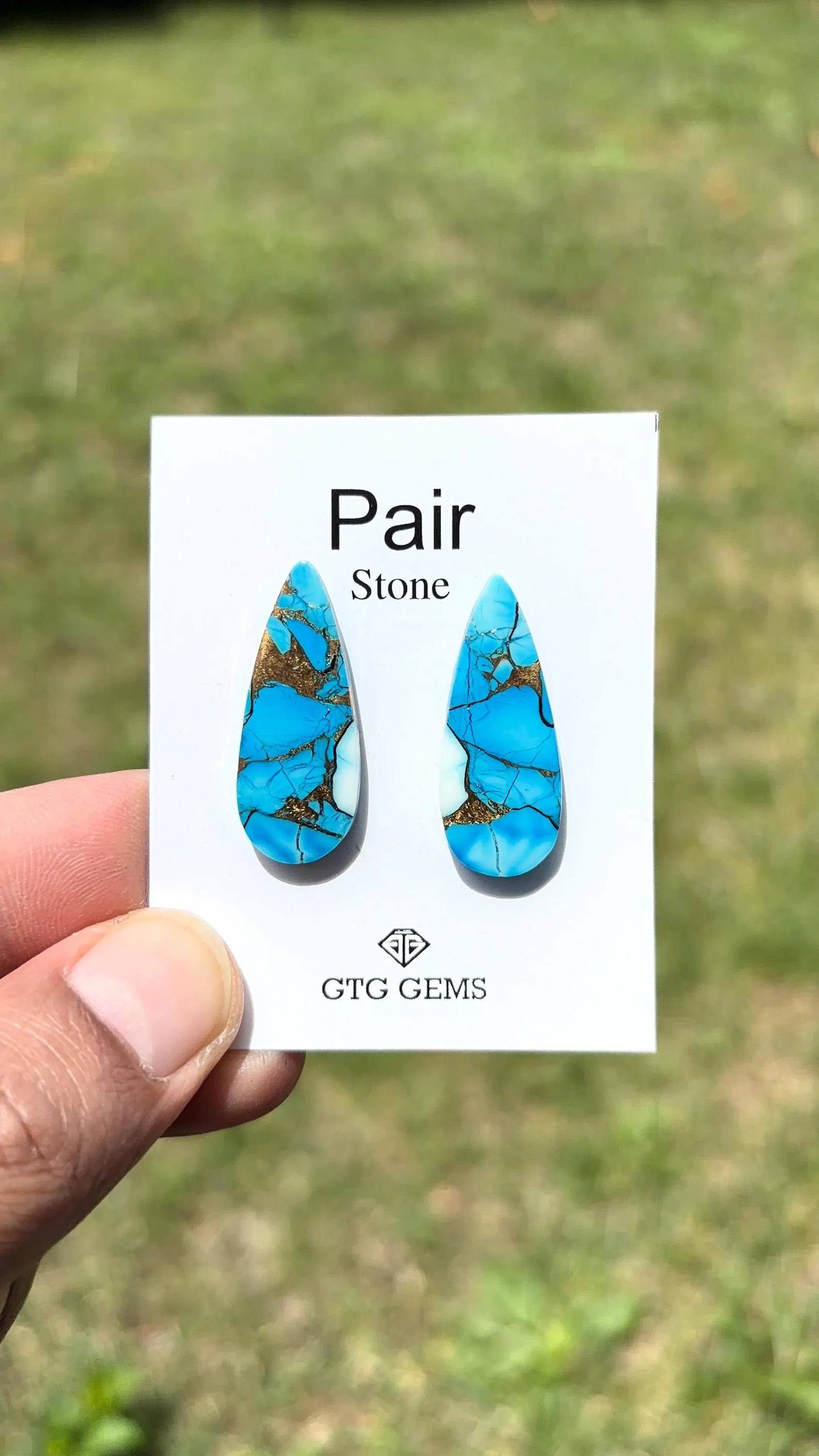 Ice Blue Turquoise, Cabochon Matching Pair 30x12 mm,  Approximately 22.5 Carat (GTG-IBT-14)