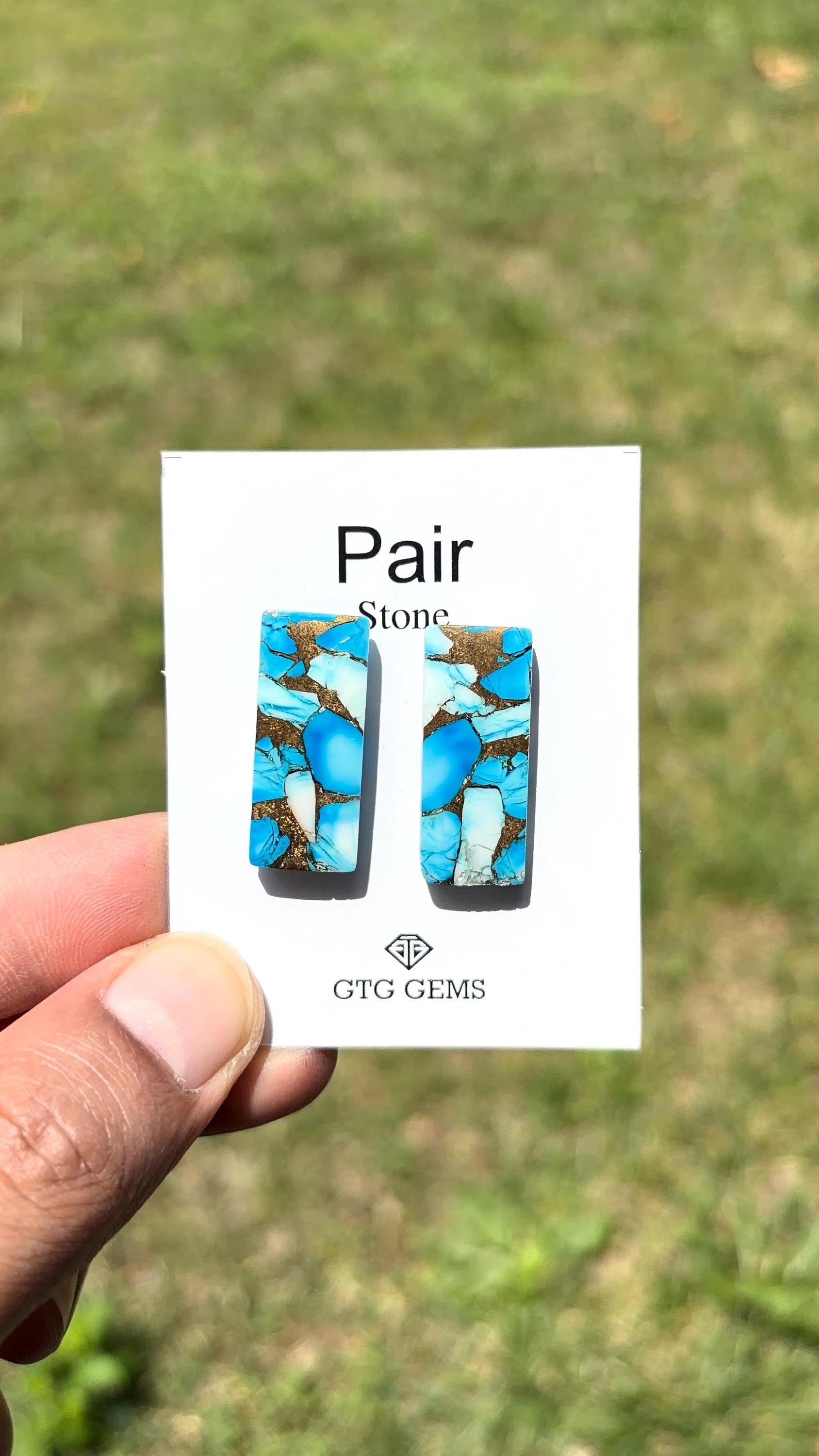 Ice Blue Turquoise, Cabochon Matching Pair 27x11 mm,  Approximately 32.5 Carat (GTG-IBT-155)