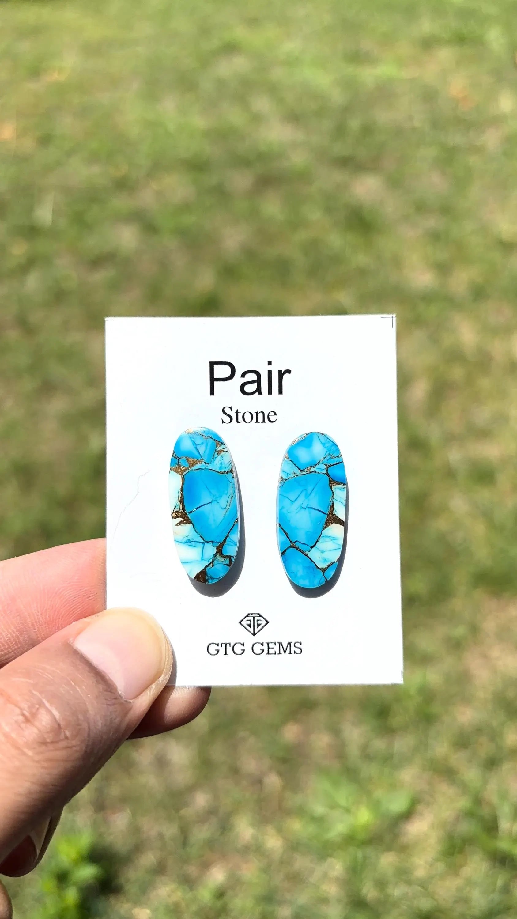 Ice Blue Turquoise, Cabochon Matching Pair 27x12 mm,  Approximately 26.5 Carat( GTG-IBT-16)
