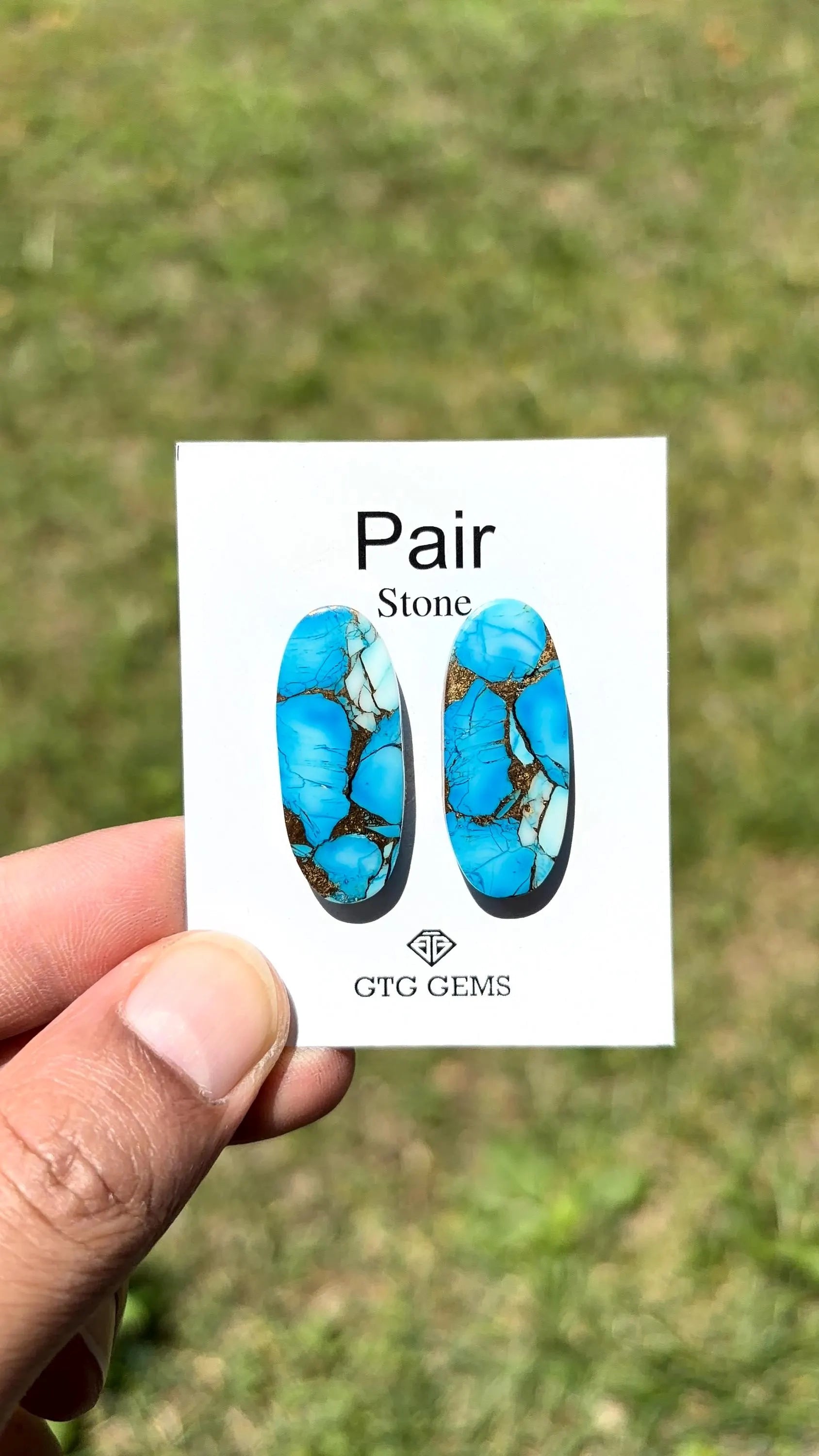 Ice Blue Turquoise, Cabochon Matching Pair 31x13 mm,  Approximately 33 Carat (GTG-IBT-17)