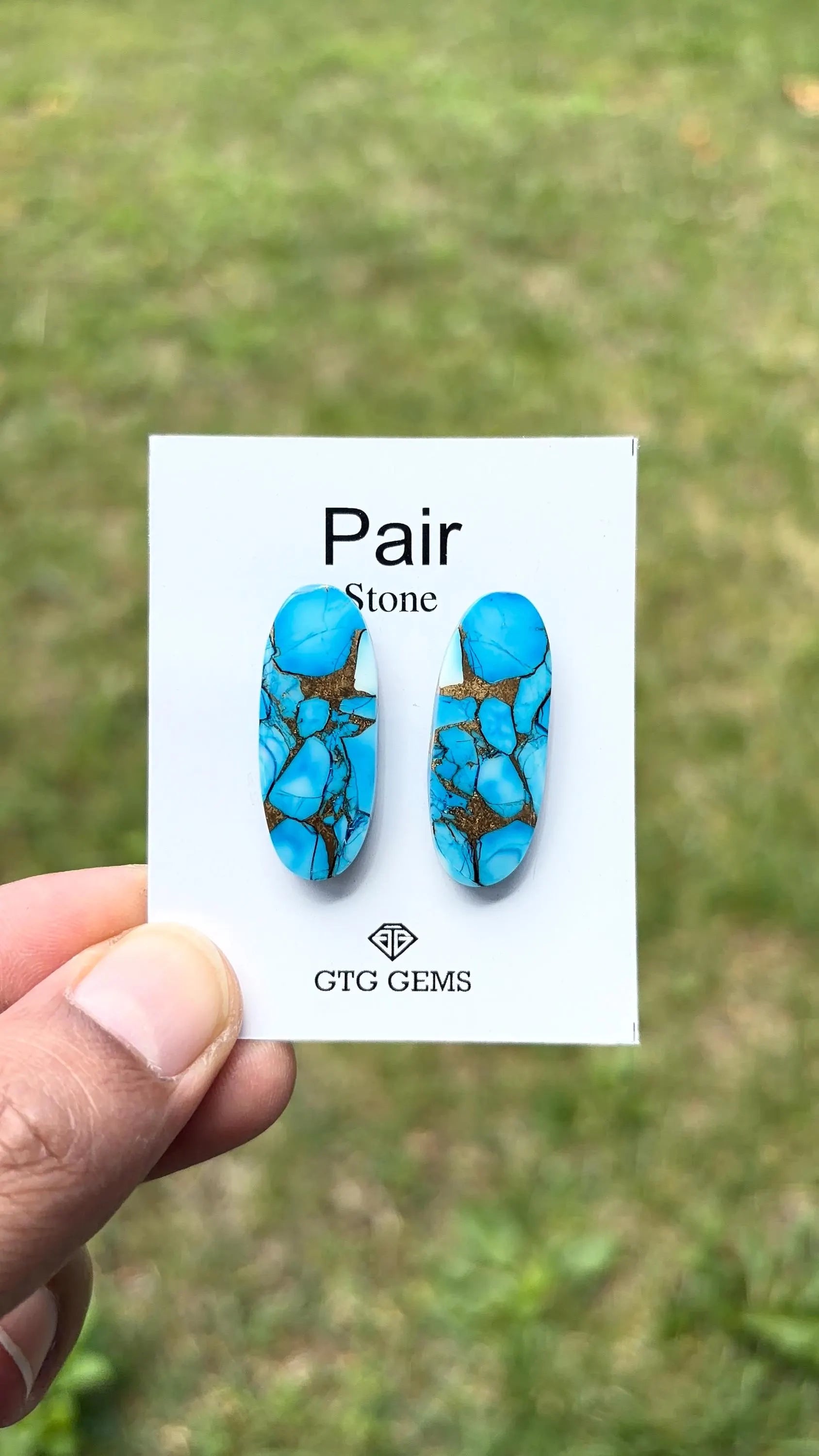 Ice Blue Turquoise, Cabochon Matching Pair 30x12 mm,  Approximately 33.5 Carat (GTG-IBT-3)