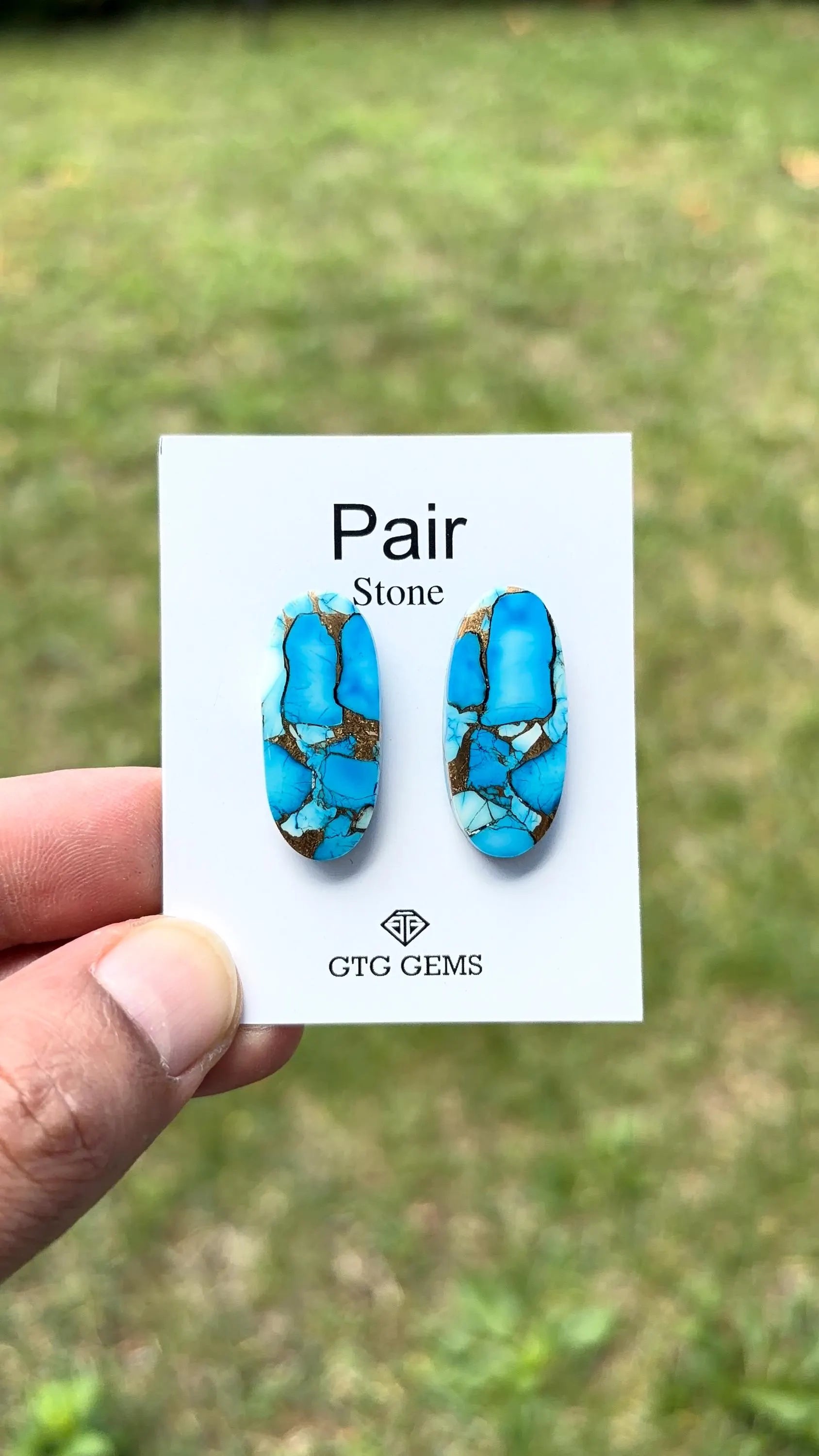 Ice Blue Turquoise, Cabochon Matching Pair 28x13 mm,  Approximately 31.5 Carat (GTG-IBT-4)