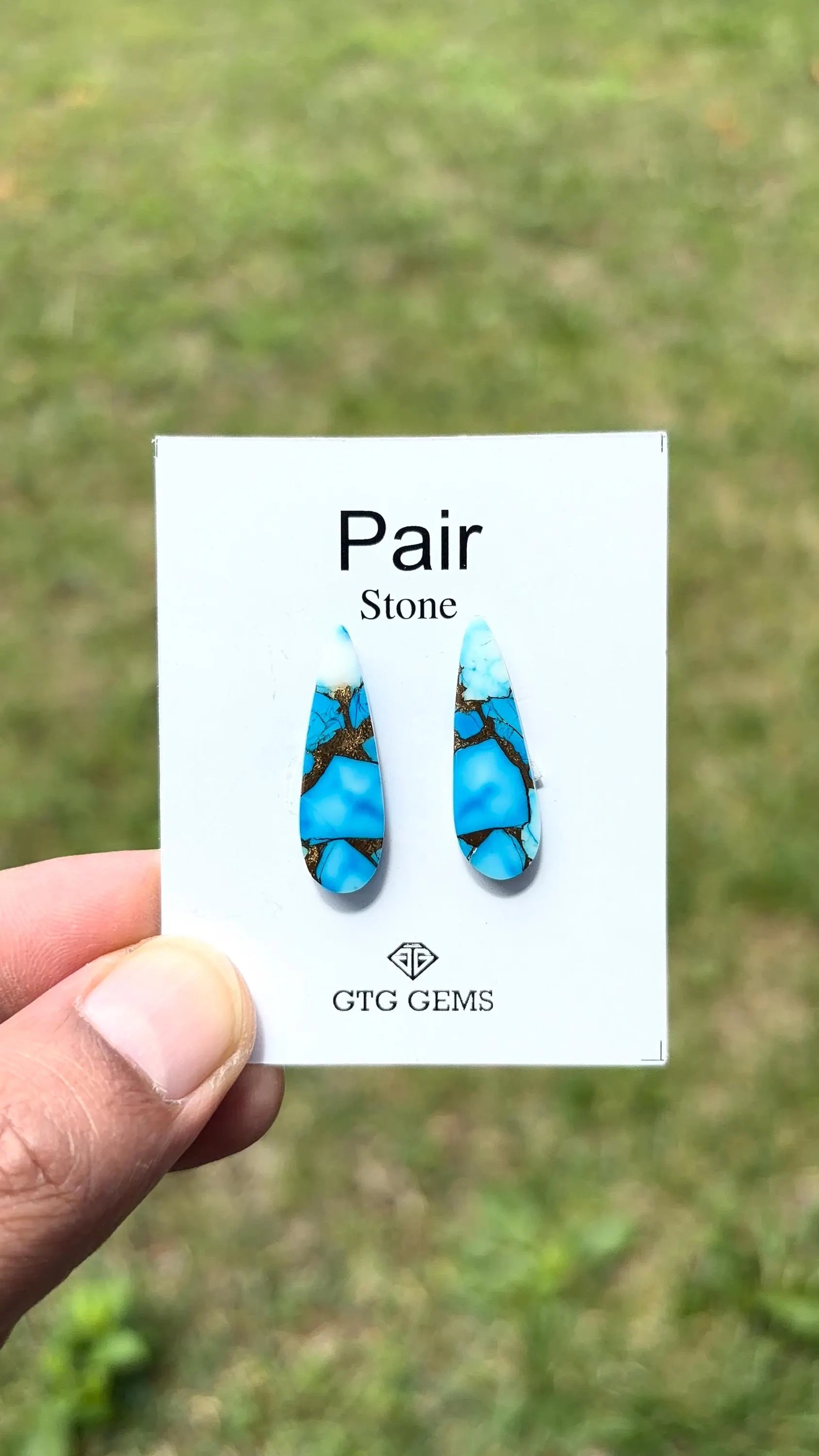Ice Blue Turquoise, Cabochon Matching Pair 27x9 mm,  Approximately 14 Carat (GTG-IBT-5)