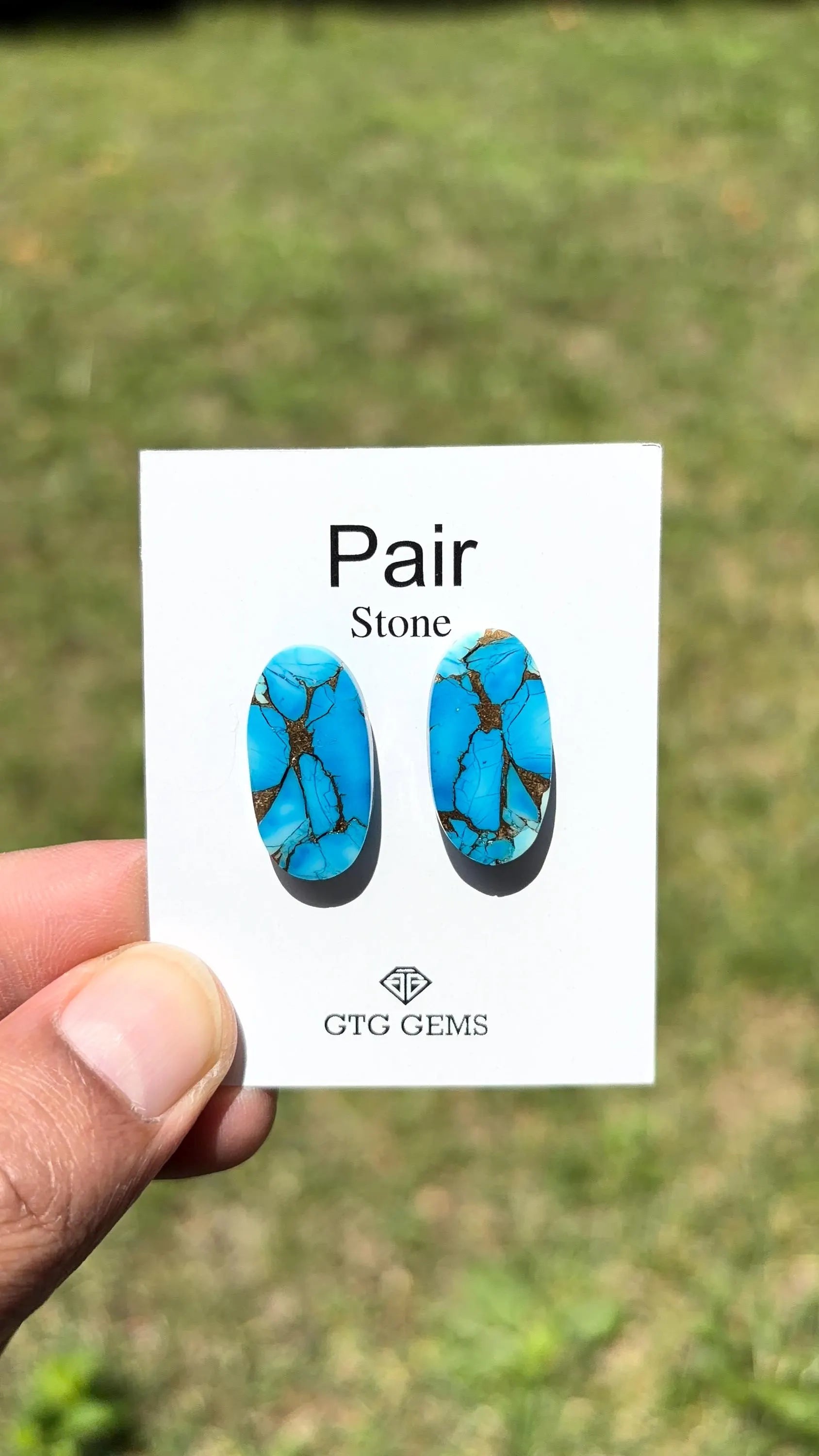 Ice Blue Turquoise, Cabochon Matching Pair 23x12 mm,  Approximately 20.5 Carat (GTG-IBT-6)