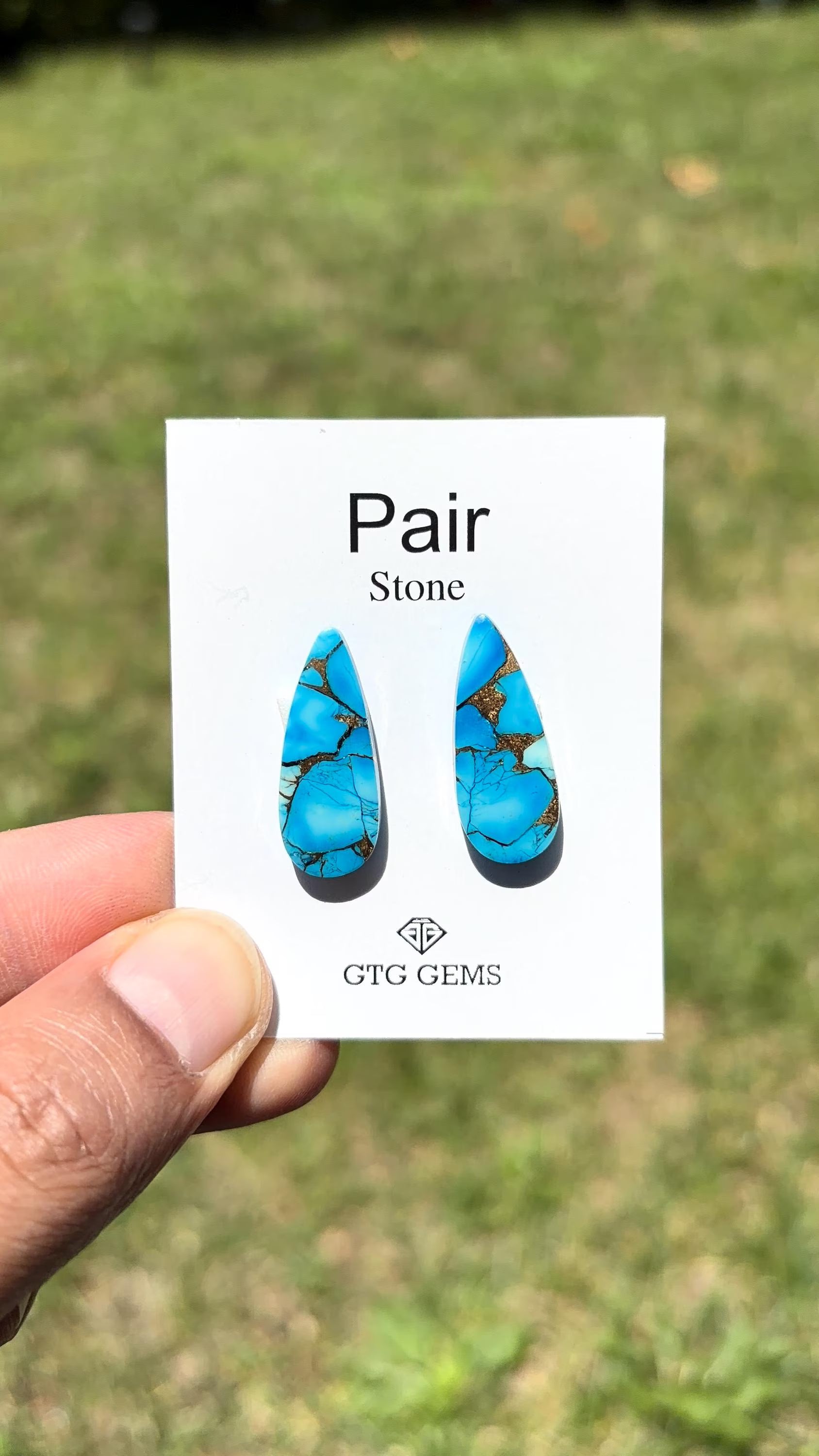 Ice Blue Turquoise, Cabochon Matching Pair 25x10 mm,  Approximately 22.5 Carat (GTG-IBT-8)